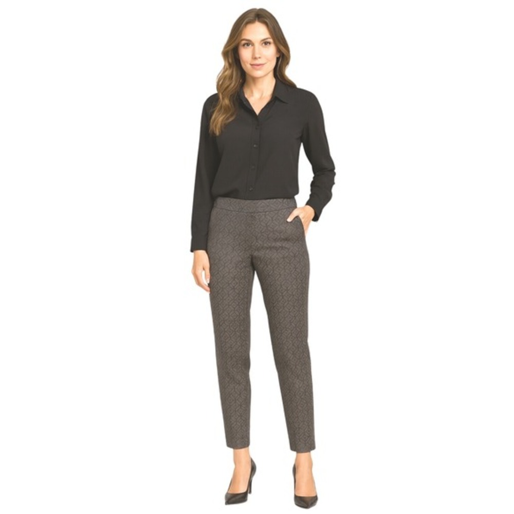 Cynthia Rowley Textured Geometric Pattern Dress Pants 10‎ Gray Slim Fit 55-02